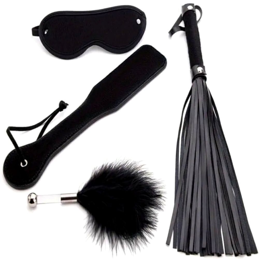 BDSM Black 4 Piece Leather Training Fetish Set